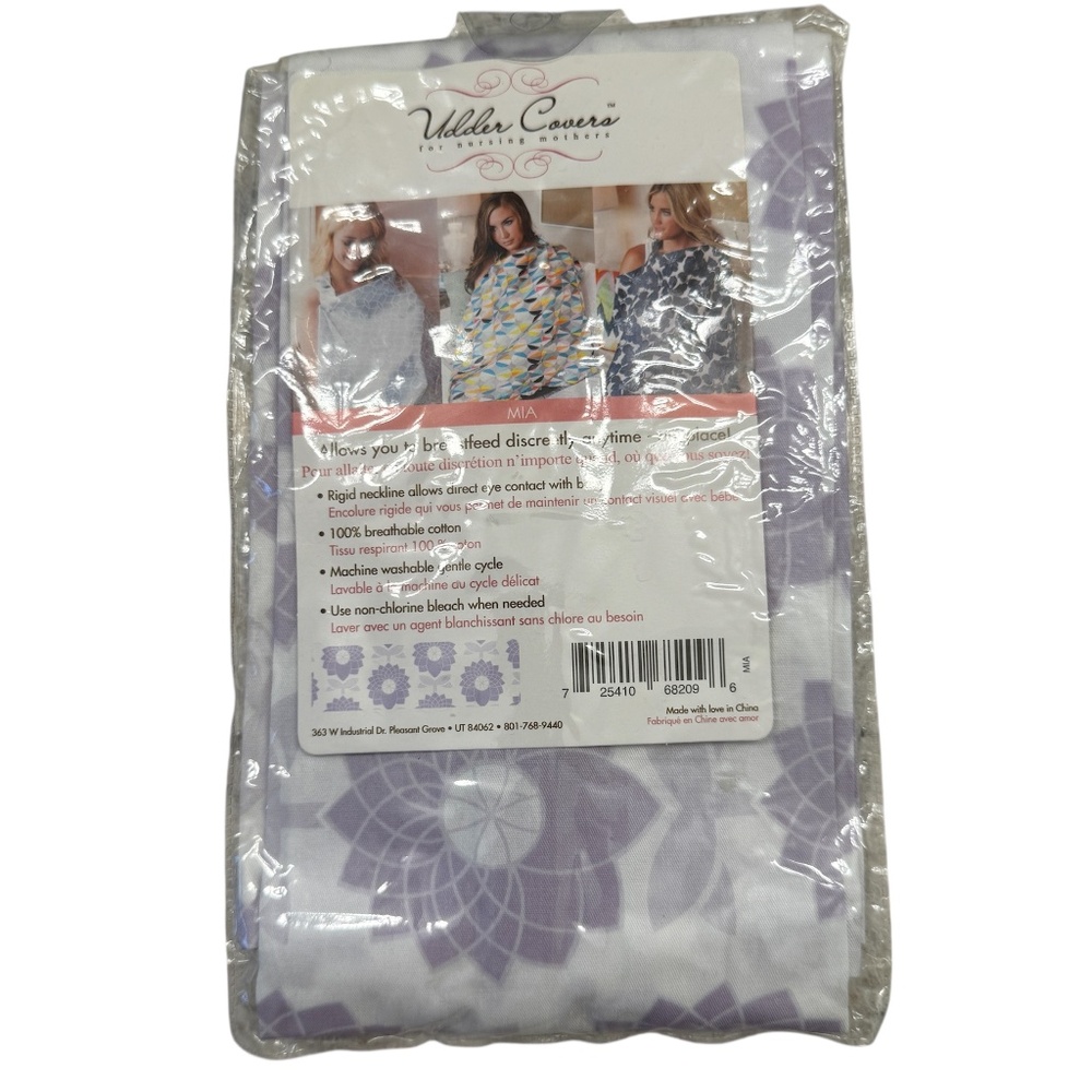 Udder Covers Nursing Cover‎ in the MIA pattern . Lavender & white covering